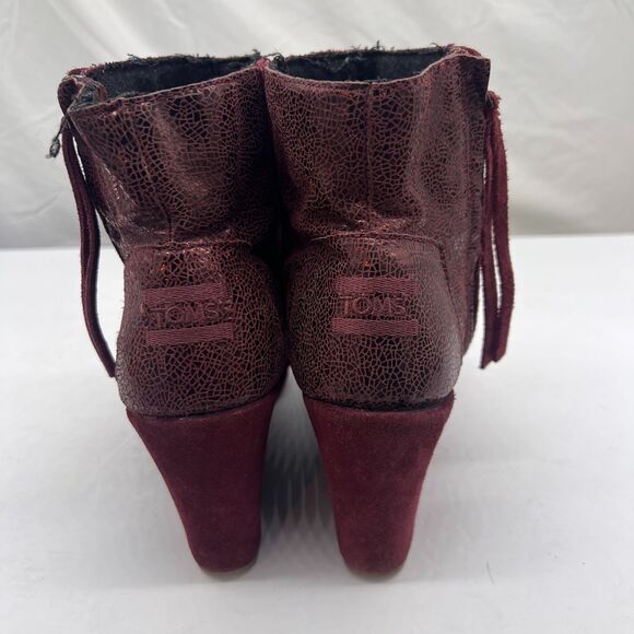 Toms Maroon Suede Desert Side Zipper Wedges Booties Women's Size 7.5 - Picture 5 of 10